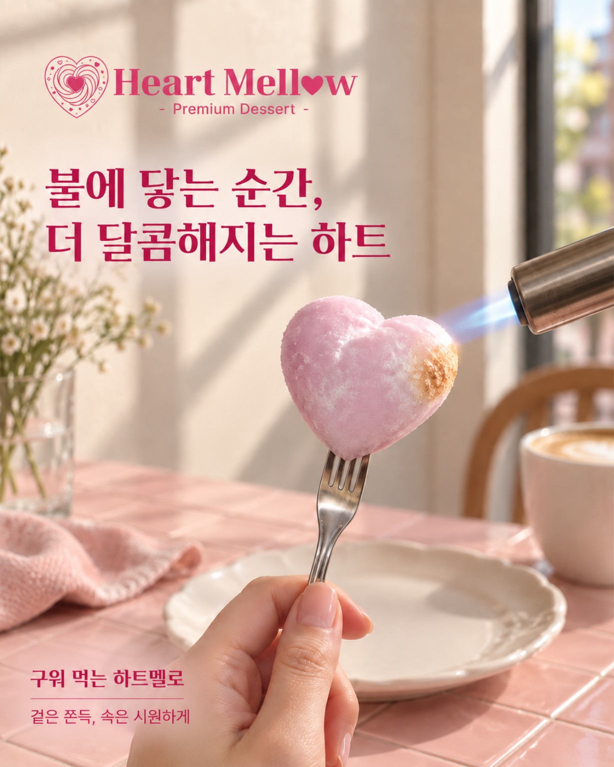 토치로 구워 겉은 쫀득하고 속은 시원하게 즐기는 하트멜로 포스터